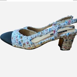 Adrizzzlein Multicolor Tweed Slingback Heels
